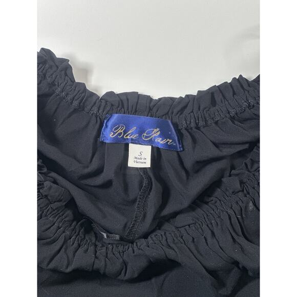 Blue Rain Women’s Black Boho Peasant Dress Small Bell Sleeves Floral Embroidered - Picture 3 of 7